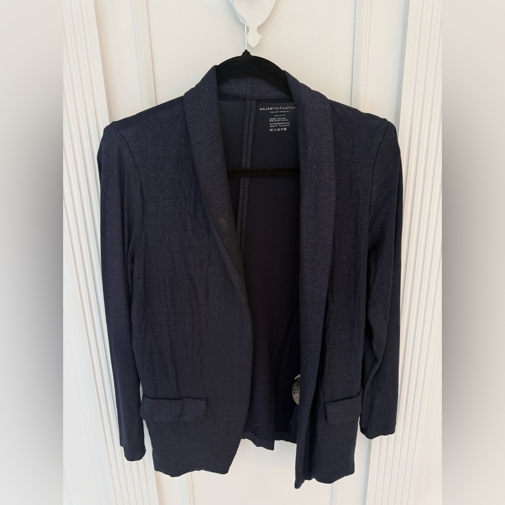 Majestic Filatures Navy Shimmer Blazer Cardigan Size 4